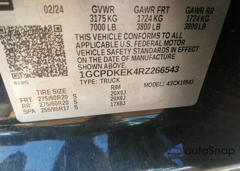 2024 Chevrolet Silverado 1500 4Wd Short Bed Lt With 2Fl z USA, uszkodzony, nr VIN 1GCPDKEK4RZ266543